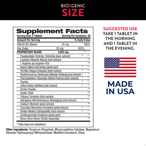 BioXgenic Size Male Performance Formula & Pre-Workout - 60 Capsules