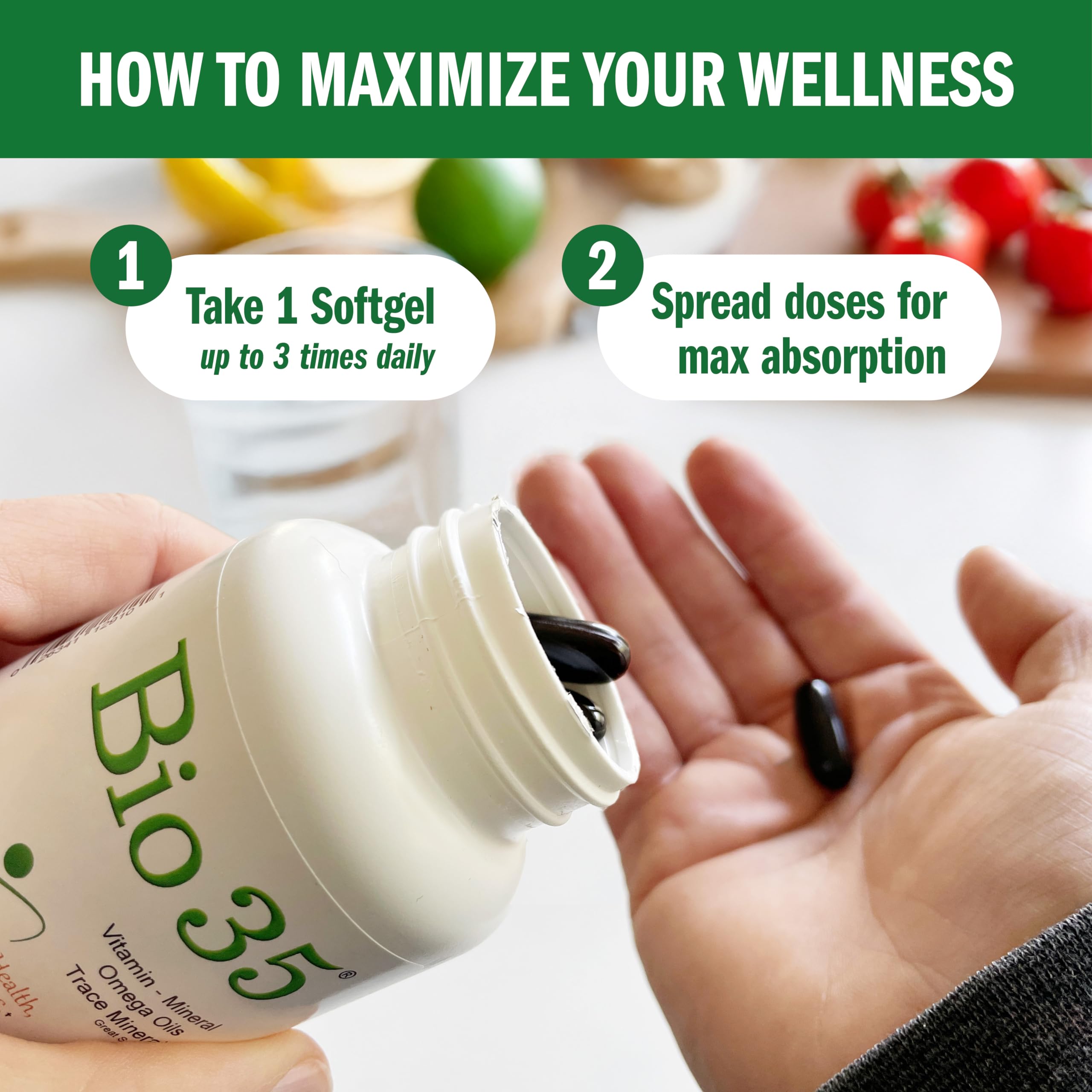 Bio35 / 300 sg Original, Gluten Free, Daily Multivitamin for Men & Women Wellness – Bio35 High Potency Softgel with Trace Minerals, Multi Vitamins for Immune Support, Digestion, & Energy,
