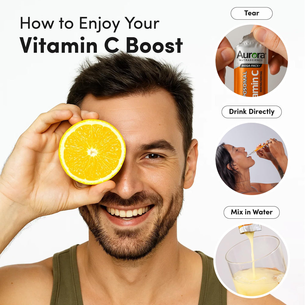 Aurora Nutrascience Liposomal Liquid Vitamin C - Healthy Immune Support Supplement for Adults, Sugar Free, 3000 mg per Serving, Vegan, Gluten Free, Non-GMO - 32 Single Serve Packets, Orange