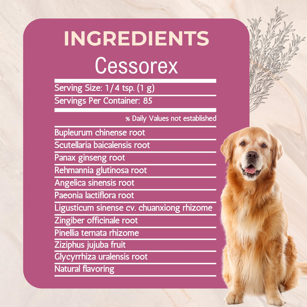 Cessorex Allergy Relief and Skin Immune Function Support Supplement for Dogs by Gold Standard Herbs, All Natural Bupleurum Combination, 250 gram Powder