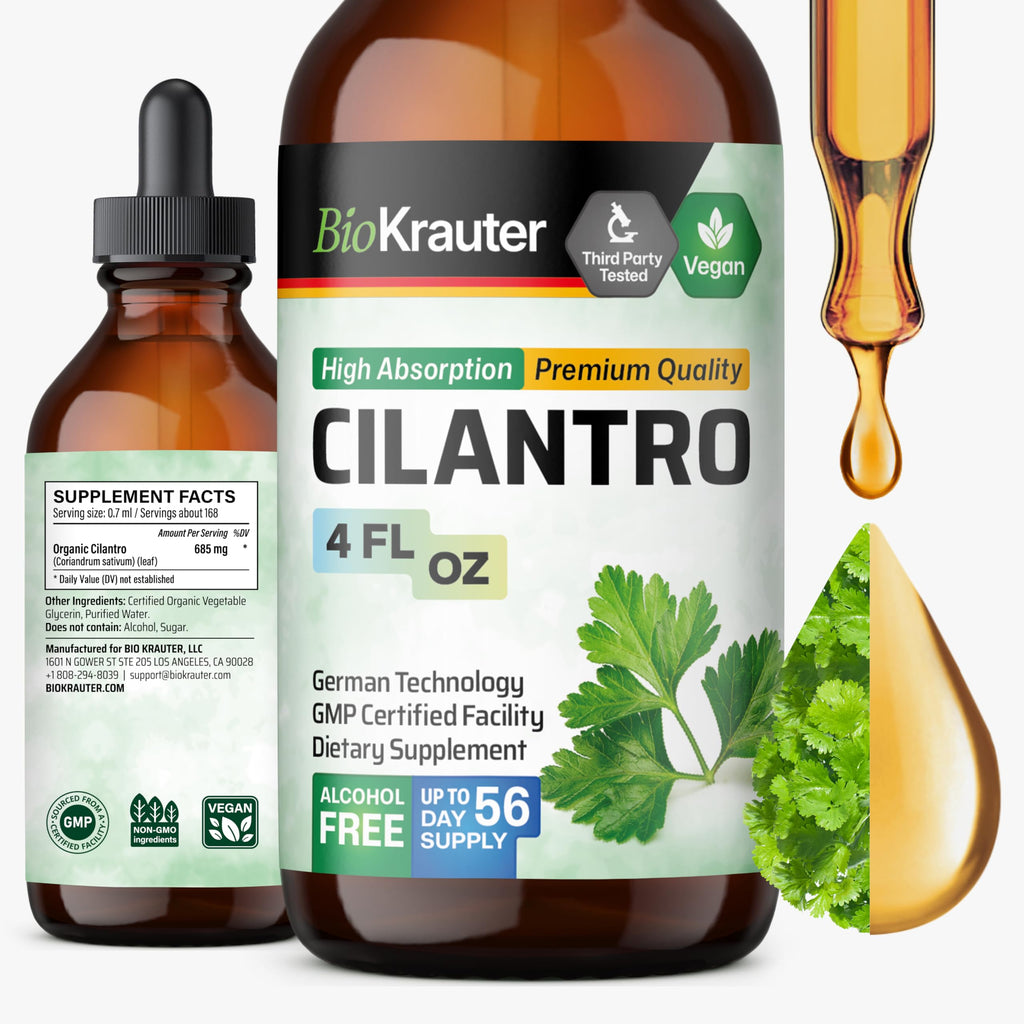 BIO KRAUTER® Cilantro for Detox Cleanse - Vegan Antioxidant Supplement, Natural Cilantro Tincture 650 mg per Serving - Liquid Coriander Leaf Supplement, Alcohol & Sugar Free, 4 Fl.Oz 56-Day Supply