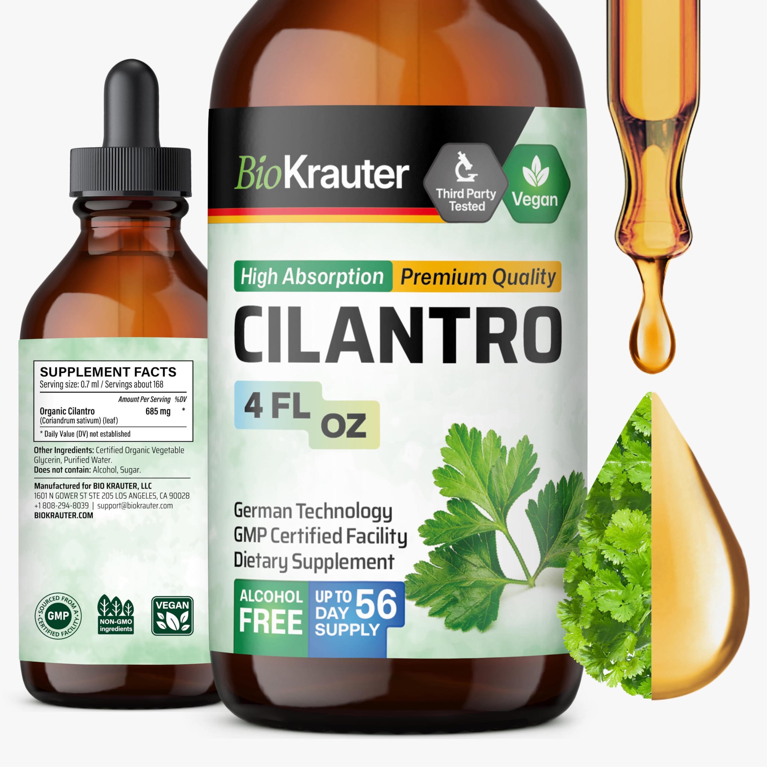 BIO KRAUTER® Cilantro for Detox Cleanse - Vegan Antioxidant Supplement, Natural Cilantro Tincture 650 mg per Serving - Liquid Coriander Leaf Supplement, Alcohol & Sugar Free, 4 Fl.Oz 56-Day Supply