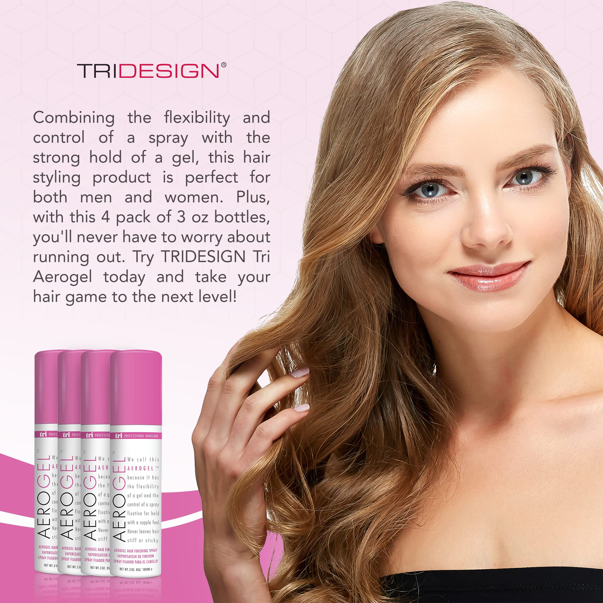 TRI Design Aerogel Hairspray - Strong Hold Hair Finishing Spray for Volumizing & Control, Flexible Styling for All Hair Types, Non-Sticky and Scented - For Women and Men - Travel Size Pack of 4 (3 Oz)