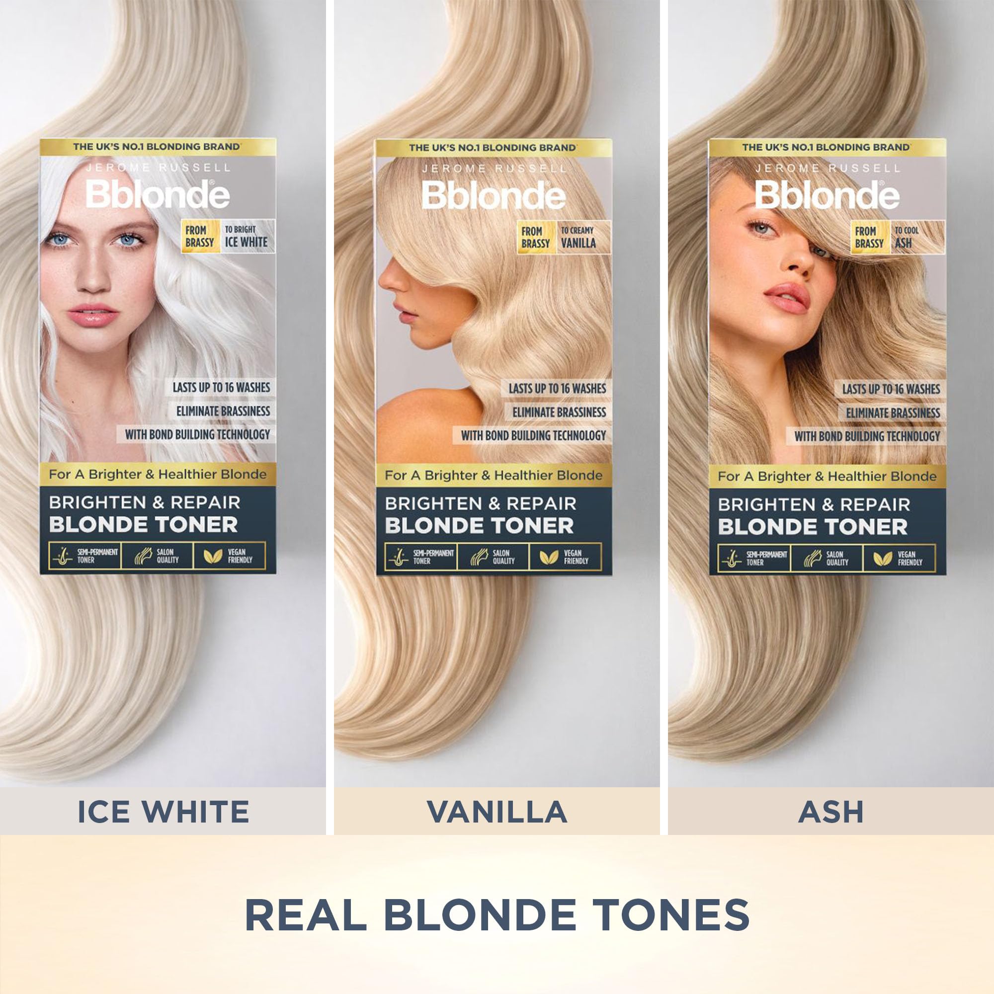 Jerome Russell Bblonde Ice White Post Blonding Toner - Semi Permanent Hair Dye Kit for Pre Lightened & Blonde Hair with Brazil Nut Oil, No Ammonia & Vegan