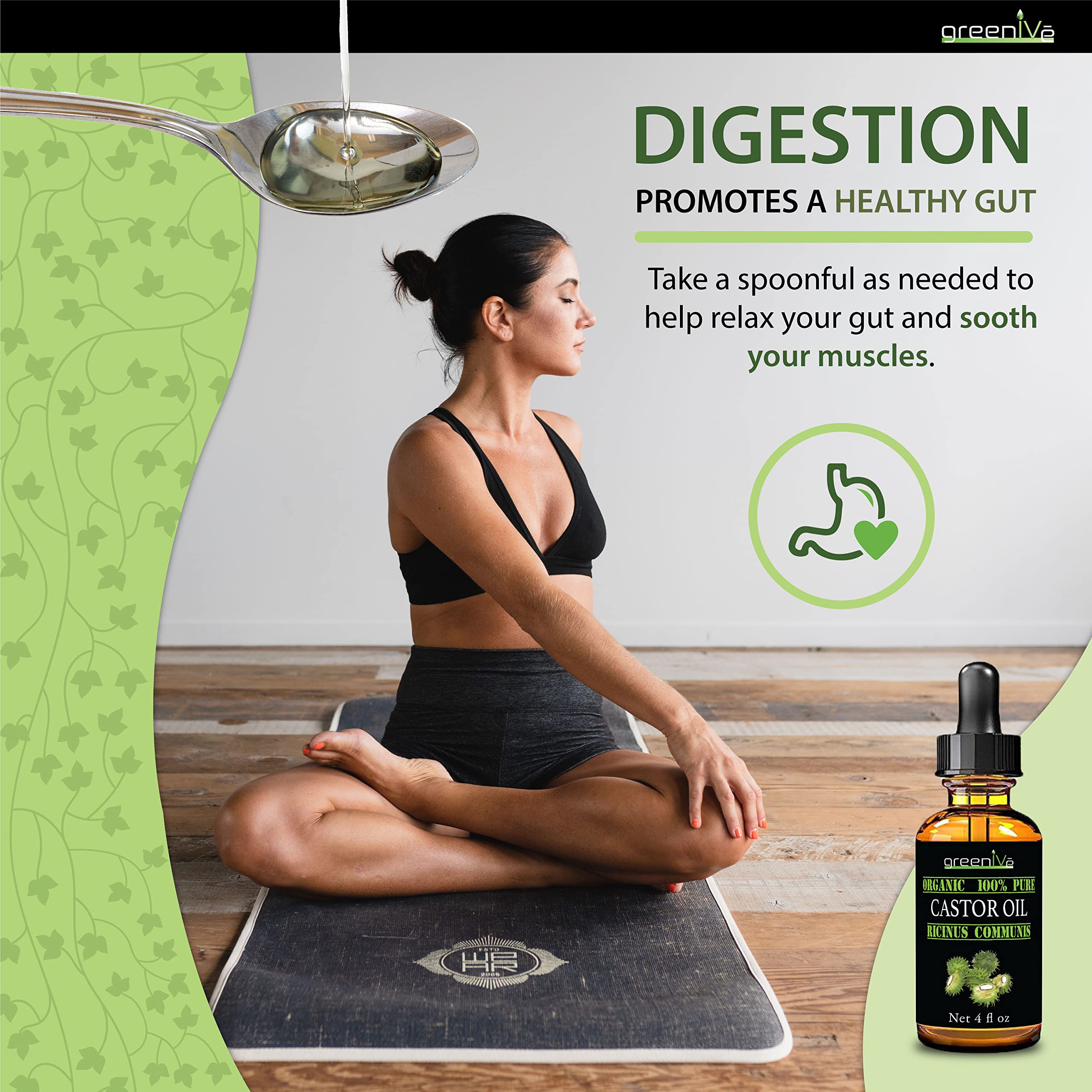 GreenIVe 100% Pure Castor Oil – Cold-Pressed, Hexane-Free – Hair, Eyebrows, Eyelashes, Skin Moisturizer, Castor Pack Wrap Oil Bulk Bottle (1 Gallon)