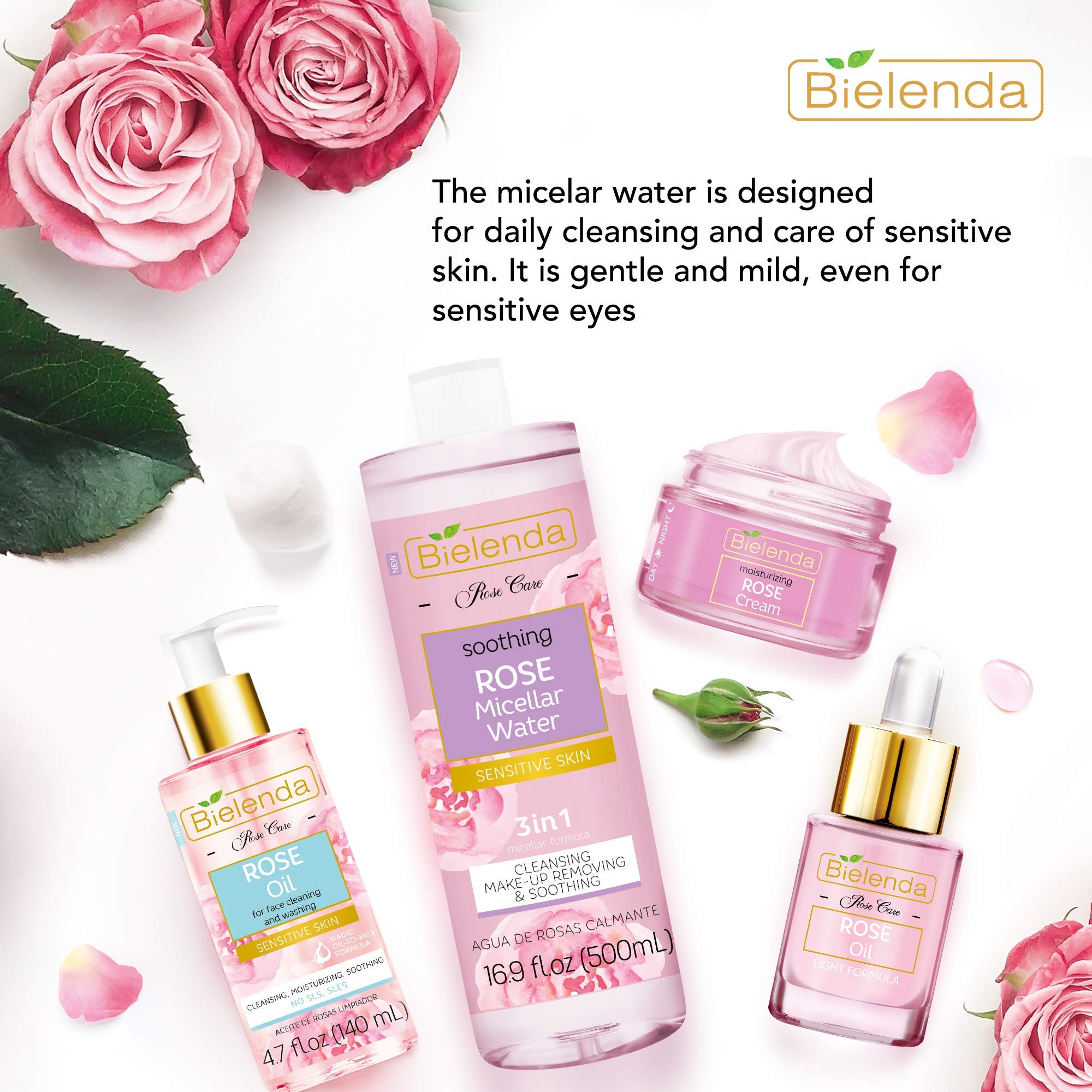 ROSE CARE Eau de Rose 3 in1 D233;maquillant Apaisant pour le Nettoyage de la Peau Sensible Effet Tonifiant Anti226;ge Acide Hya...