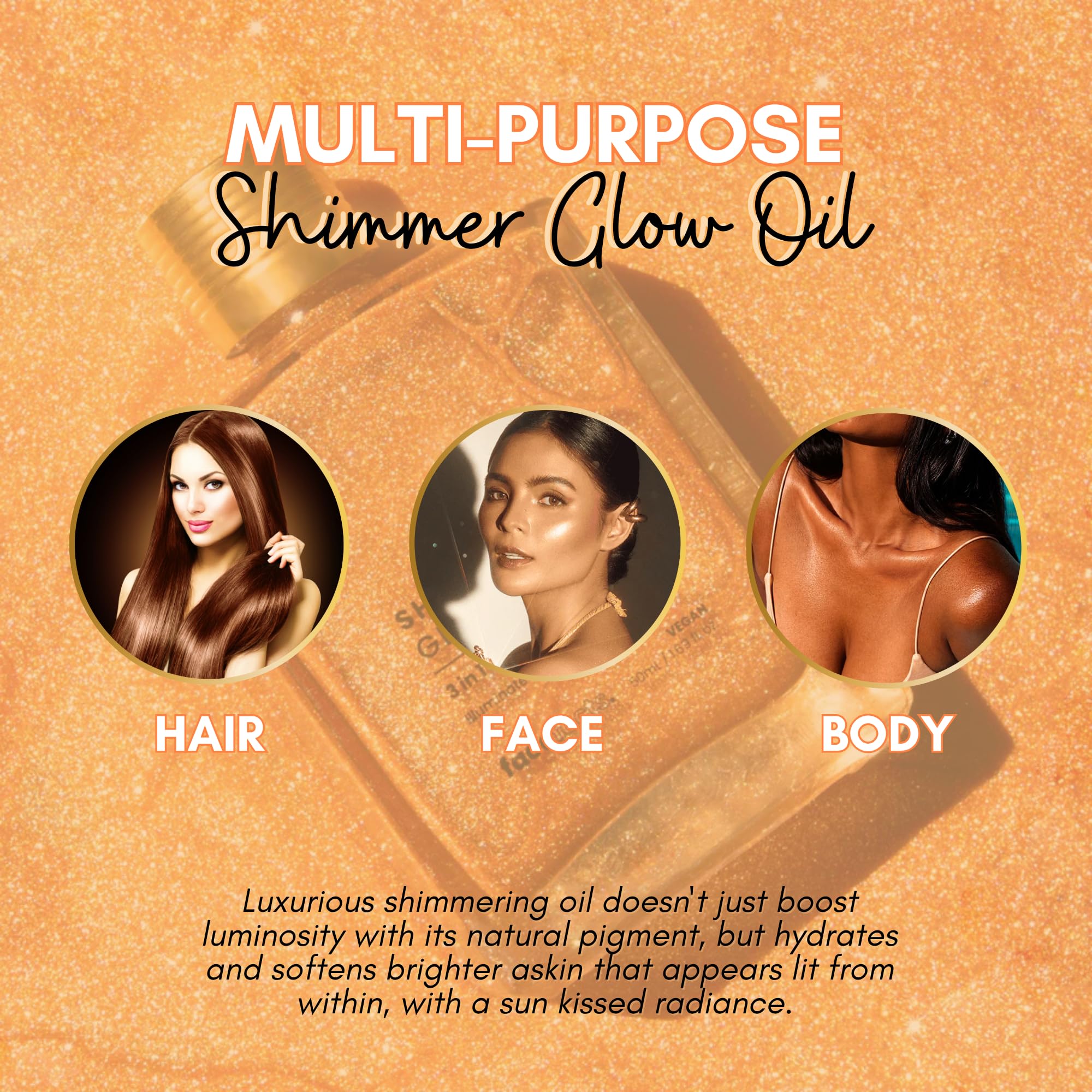 Face Facts Shimmer Glow Oil 100ml – 3-in-1 Body, Face & Hair Oil – Hydrating Vegan Formula – Skin Illuminating Body Oil for Radiant Glow