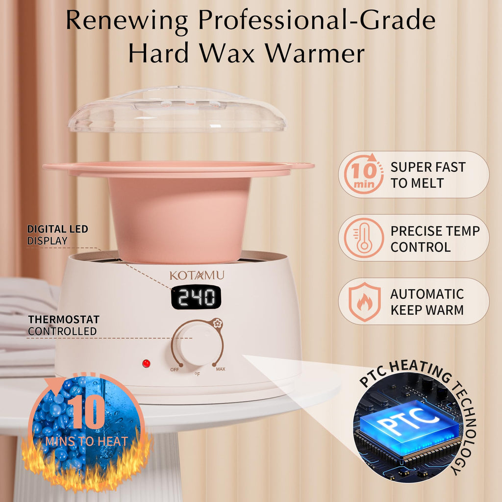 KOTAMU Waxing Kit for Women & Men, Pink Digital Wax Pot Warmer Hair Removal
