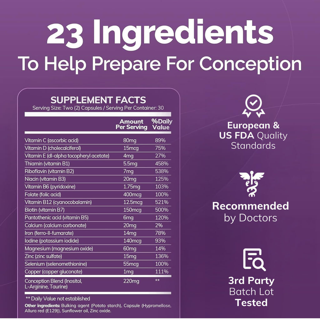 CONCEIVE PLUS Womens Fertility Support – Prenatal Multivitamin for Trying to Get Pregnant – Conception Blend, Hormonal Balance, Folate, Zinc, Thiamin, Riboflavin, Biotin – Non-GMO, Vegan – 30 Days