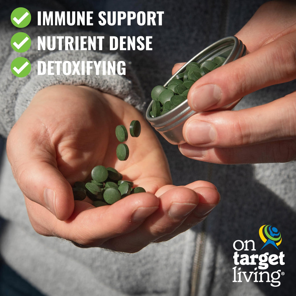 On Target Living Spirulina Chlorella + CGF | 1000 Supergreen Tablets | Vegan | High in Protein | Alkalyzing | Nutrient Dense | Energy | Recovery