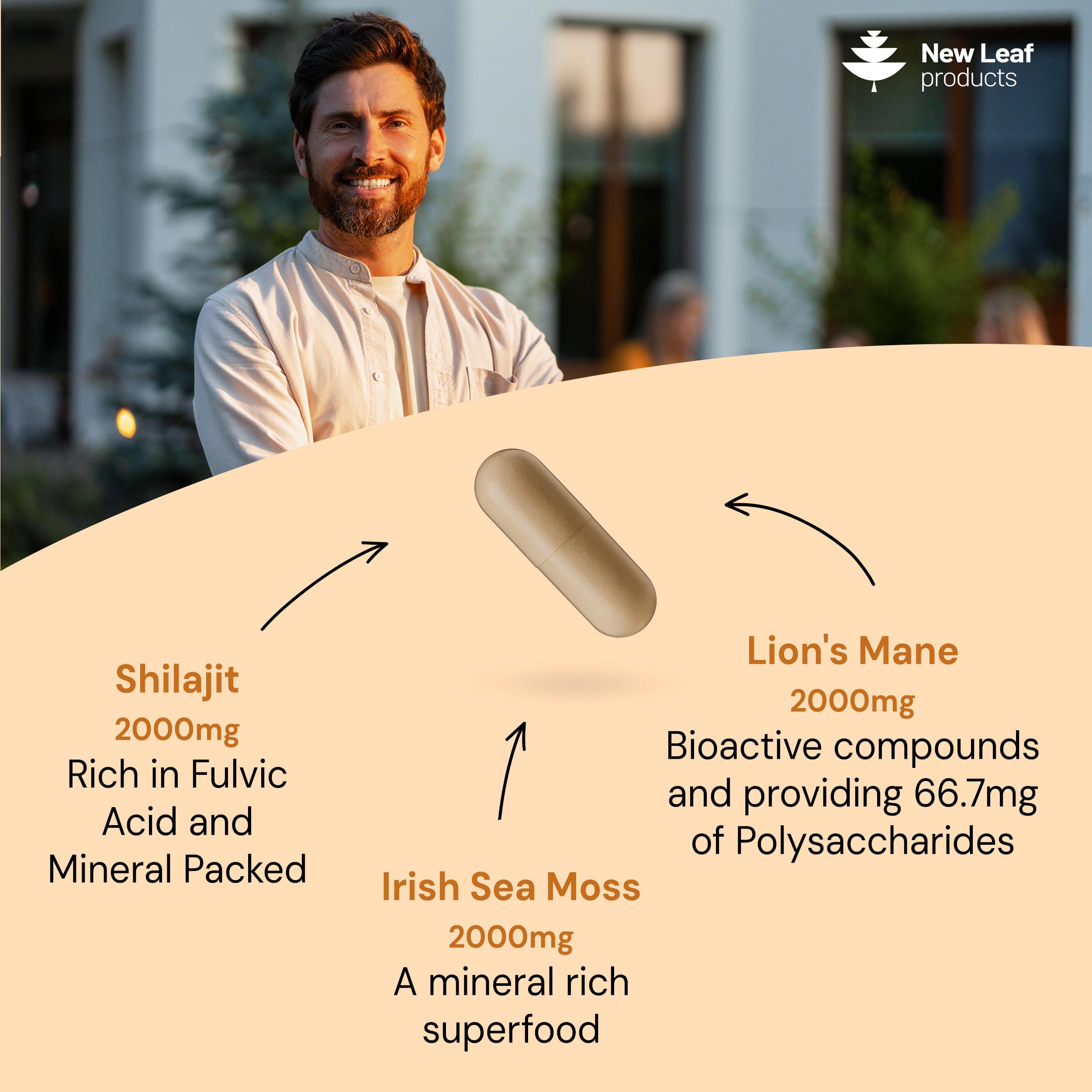 Shilajit Seamoss and Lions Mane Capsules 6000mg - High Strength Complex - 60% Fulvic Acid Shilajit, Irish Sea Moss, Lions Mane 100% Fruiting Body - Vegan, UK Made 120 Capsules