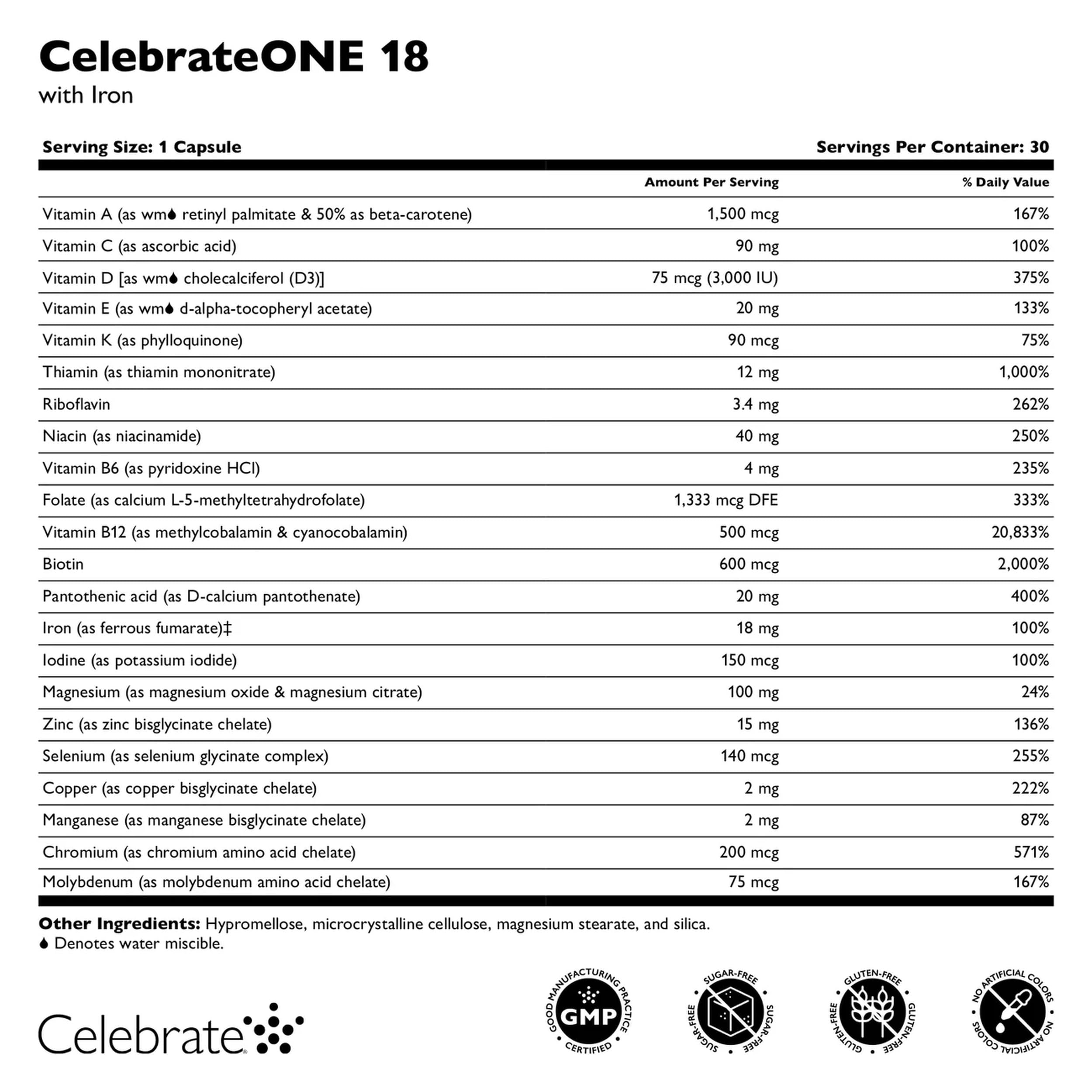 CelebrateONE Bariatric Multivitamin with Iron 18 mg, 30 Day Supply