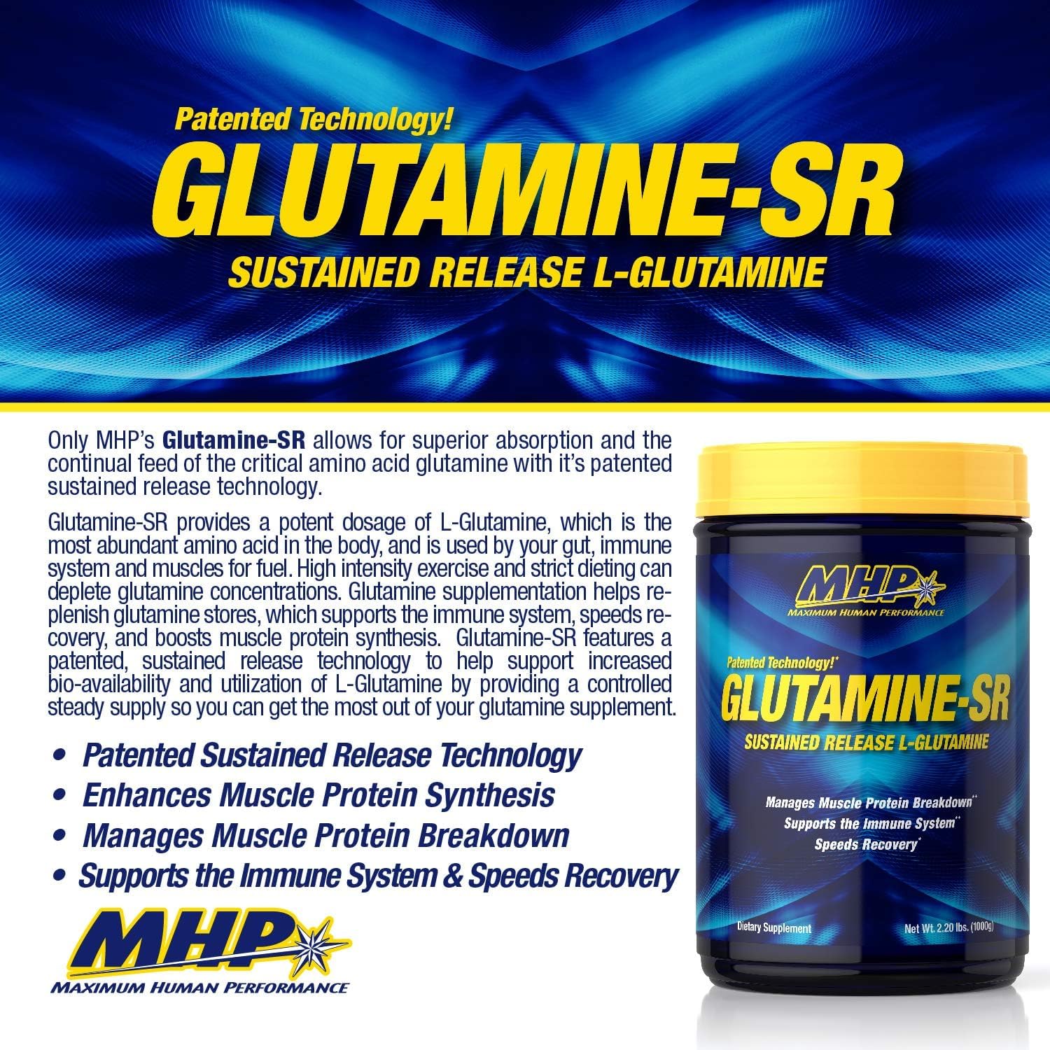 MHP Glutamine SR, Immune Health, Muscle Recovery, Support Muscle Mass, Speed Recovery, 160 Servings, 2.2 Pound (Pack of 1)