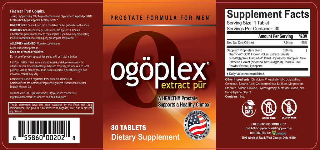 Ogoplex® | Men's Prostate Support Health Supplement with Graminex® Swedish Flower Pollen, Saw Palmetto, Phytosterols & Lycopene - 1 A Day - 30 Tablets (3 Pack)