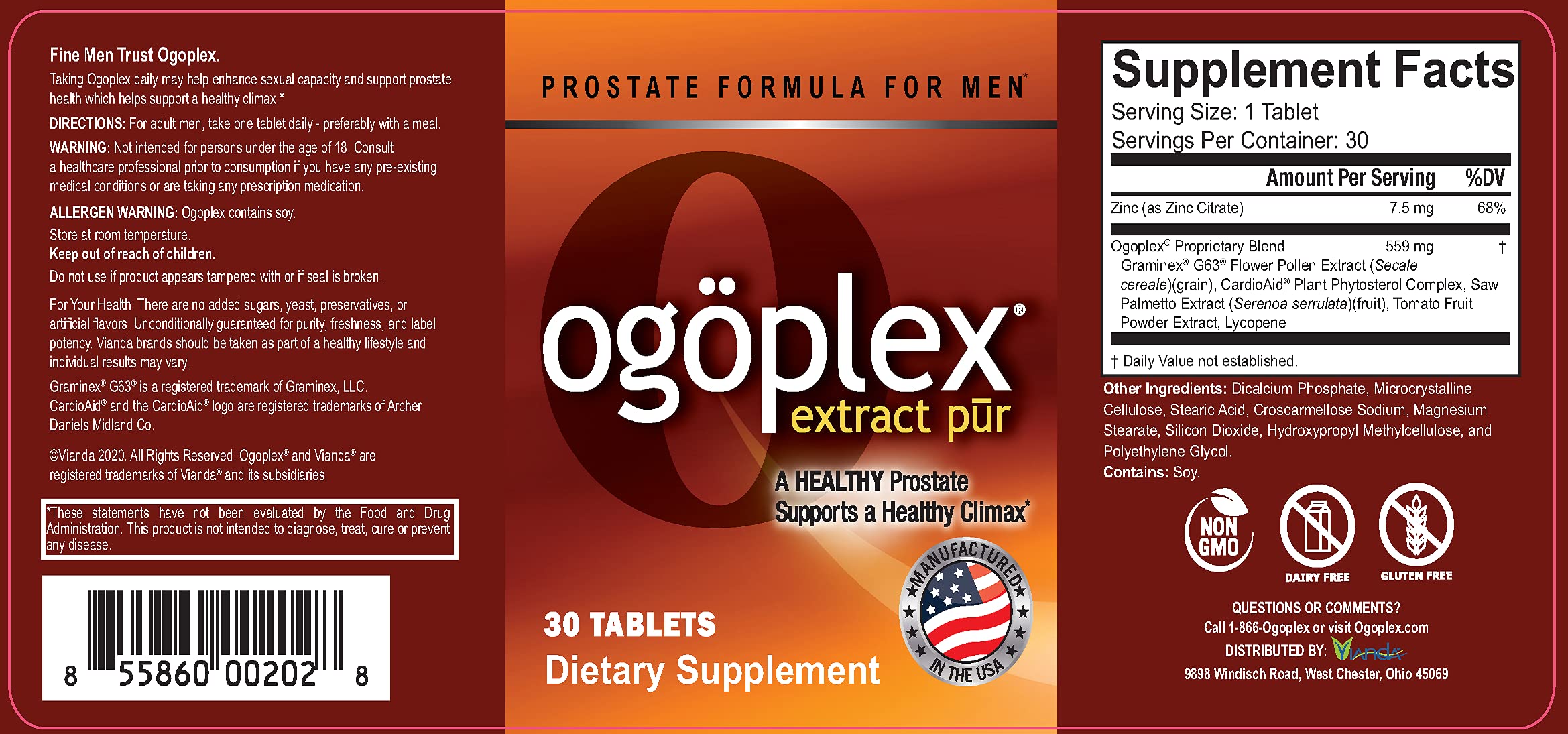 Ogoplex® | Men's Prostate Support Health Supplement with Graminex® Swedish Flower Pollen, Saw Palmetto, Phytosterols & Lycopene - 1 A Day - 30 Tablets (3 Pack)