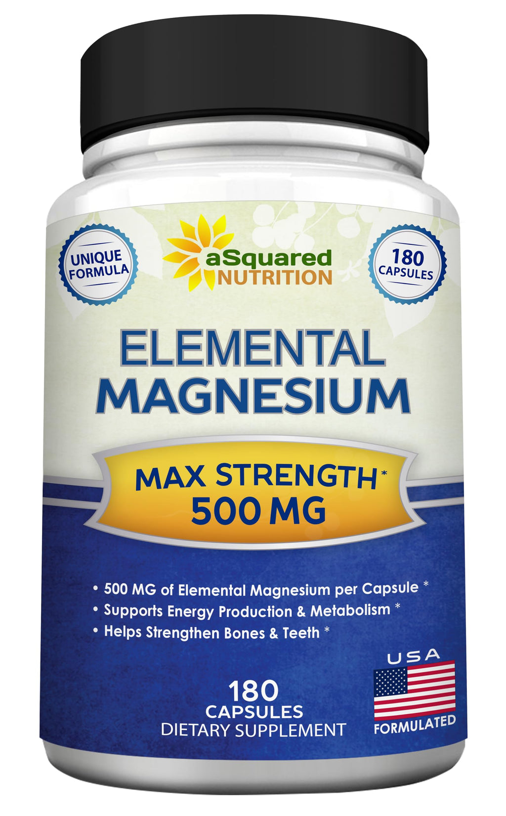 aSquared Nutrition Proprietary Magnesium 500mg – High Absorption Magnesium Citrate & Oxide – 180 Veggie Capsules, 180 Day Supply – USA Formulated & Third-Party Tested