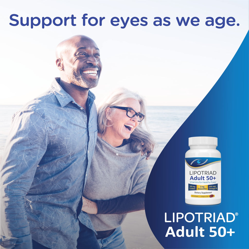 Lipotriad Adult 50+ Eye Vitamin and Mineral Supplement - ONE Per Day Eye Vitamin w/10mg Lutein, Zeaxanthin, Omega 3, Vitamin C, E, Zinc Copper - 2mo Supply, 60 Softgels