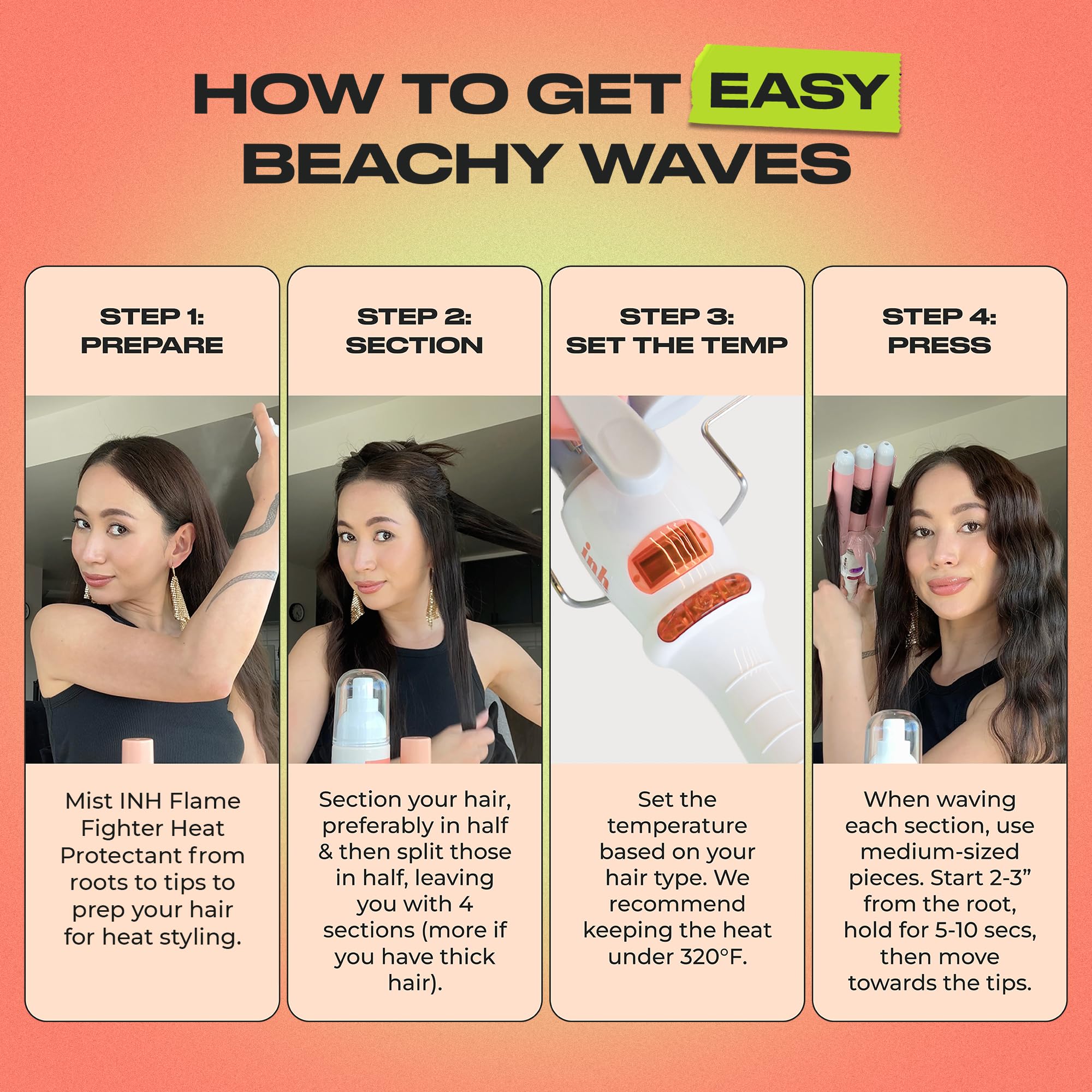 INH Hair Waver 3 Barrel | Ceramic Curling Iron for Beach Waves | Wavy Hair Curler for Fine, Thin, Thick, Long & Short Hair | Dual Voltage Deep Waver w/LED Screen & 360º Swivel Cord for Easy Styling