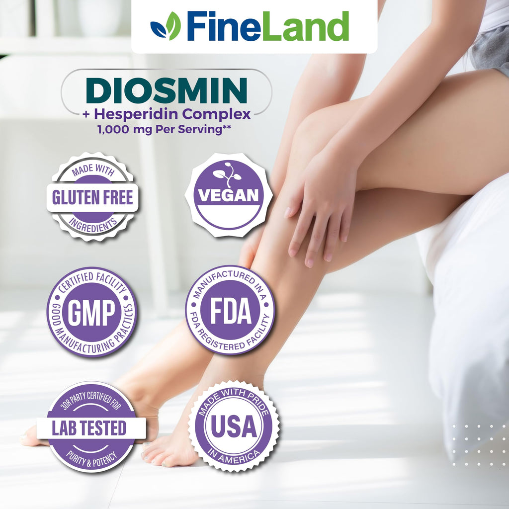 FineLand Diosmin & Hesperidin Complex, Premium Advanced Formula, 1000 mg, Blood Flow and Circulation Support, 120 Capsules, 100% Vegan, All Natural