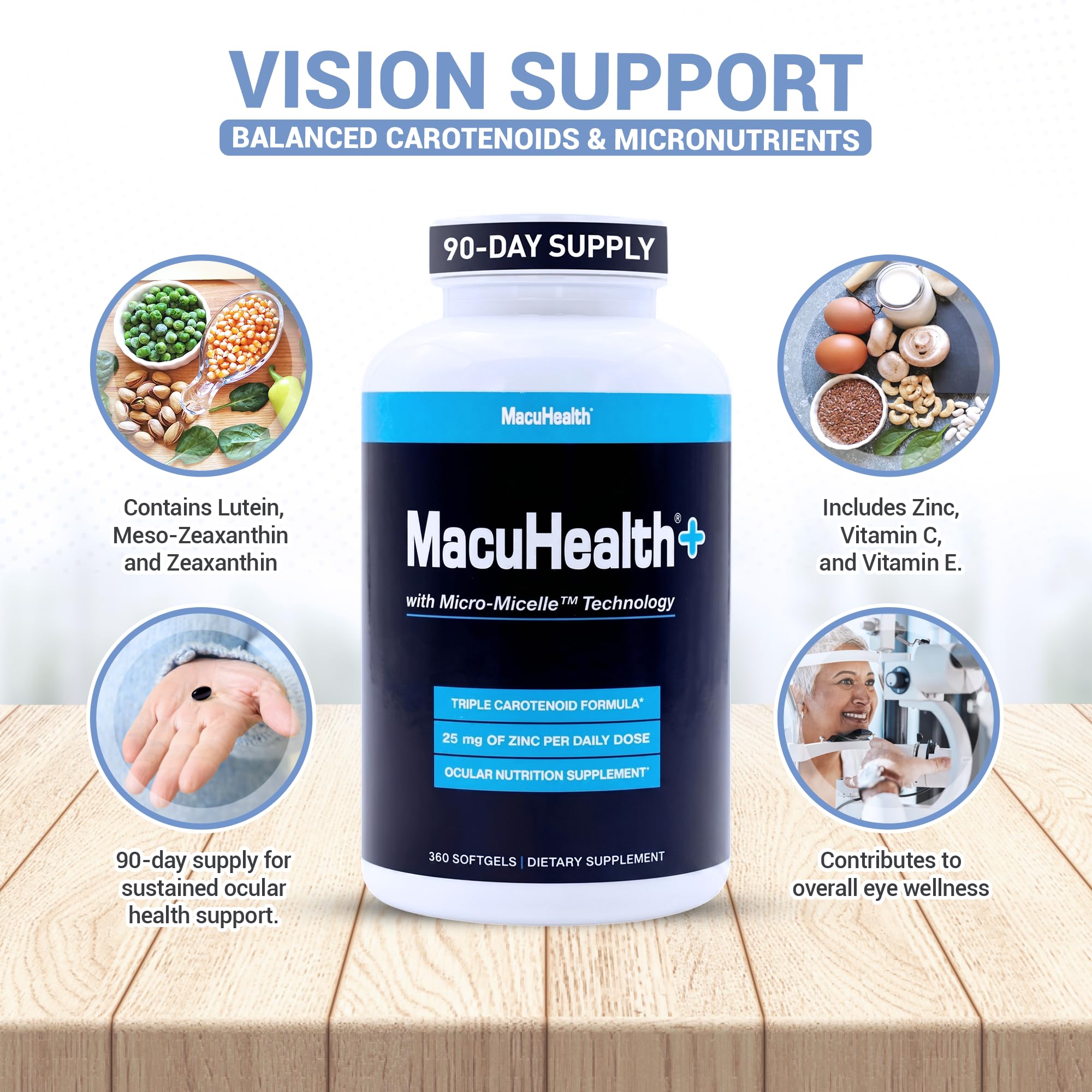 MacuHealth Plus+ Eye Vitamins Supplement for Adults - 90 Day Supply with Lutein, Zeaxanthin, and Meso-Zeaxanthin - Unflavored, Vitamin for Eyes