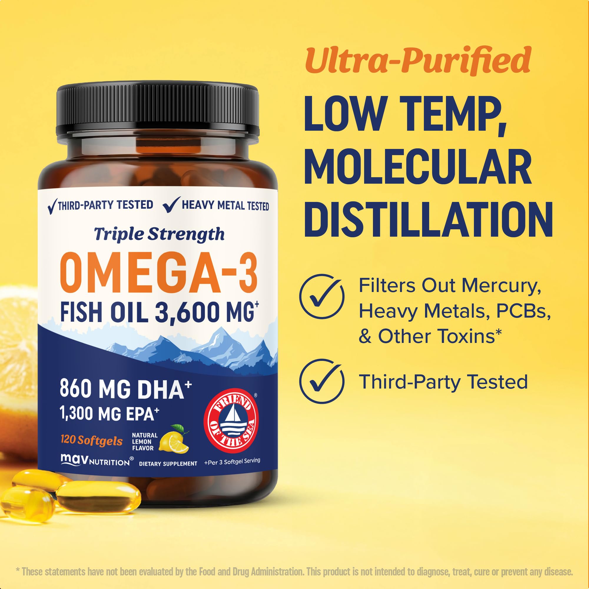 Triple Strength DHA Omega 3 Fish Oil 3600 mg | Over 2100mg Omega-3 Fatty Acids with 860mg of DHA | 1300mg EPA | Best Essential Fatty Acids | Premium Wild Caught & Burpless Fish Oil | 180 Softgels