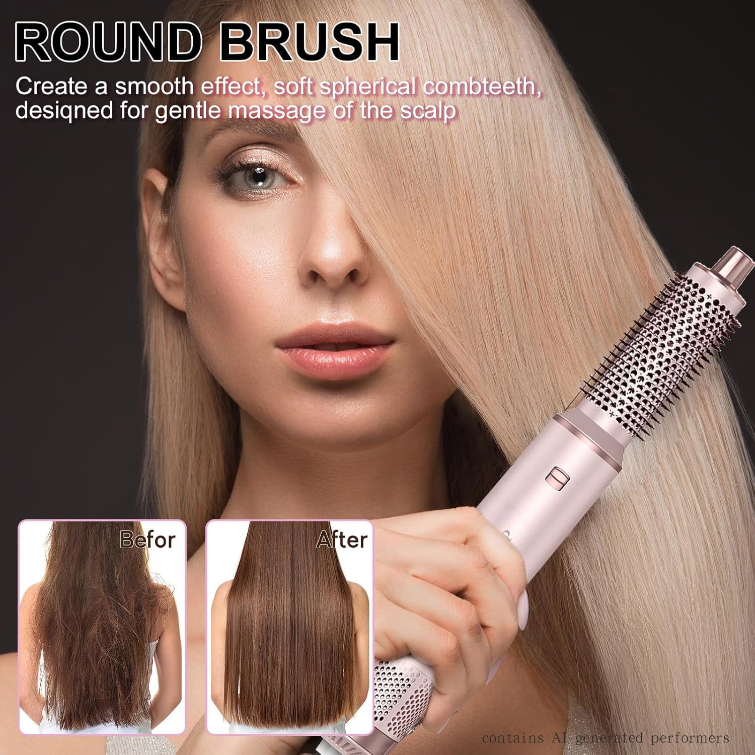 Dryhsip 5 in 1 Hair Styler & Wrap Air Curler, Low-Speed Negative Ionic Hair Tools Drying, Multi Hair Styler, Professional Blow Dryer Brush for Curling Volumizing Straightening Styling (Pink)