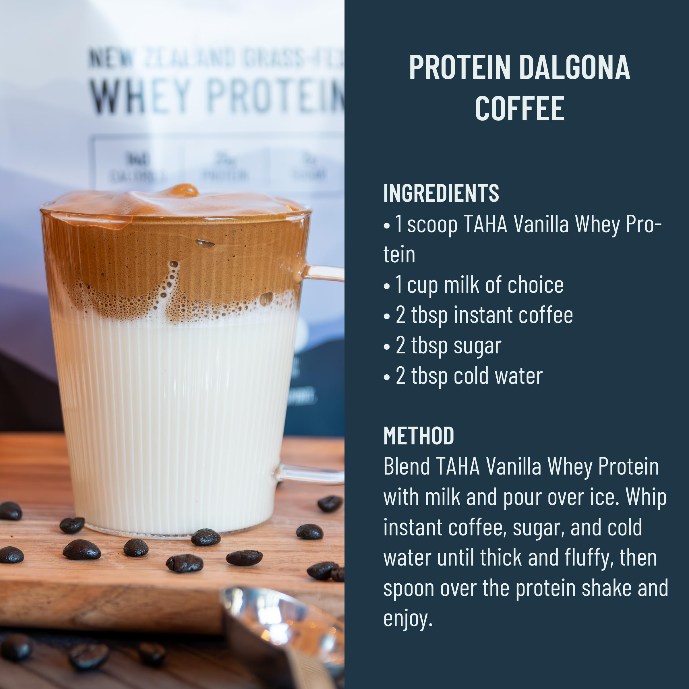 TAHA Vanilla Whey Protein Concentrate, 25g Protein, Grass-Fed, 2lb
