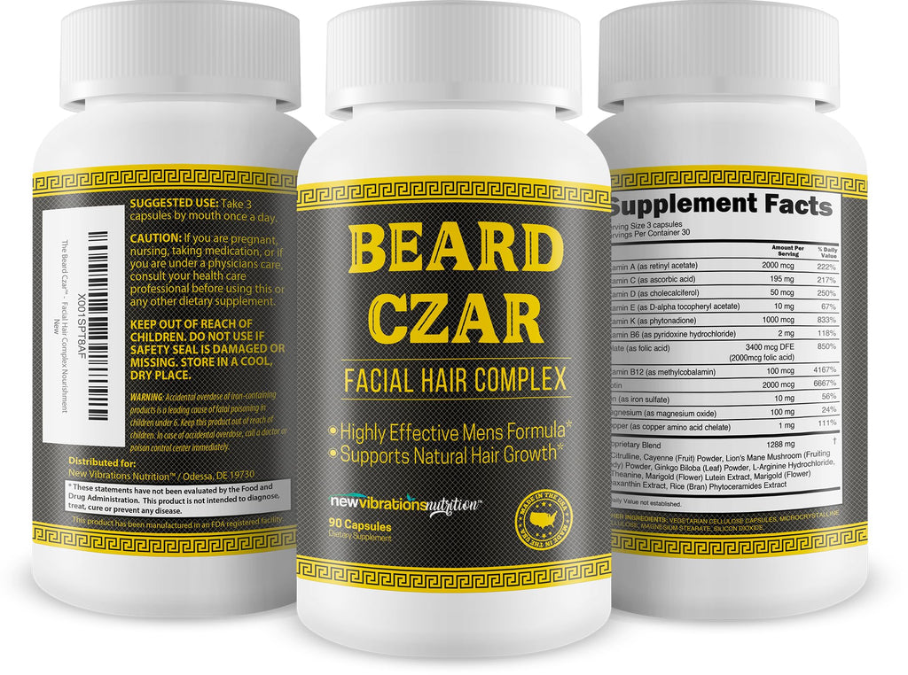 The Beard Czar-Facial Hair Complex- Highly Effective Mens Formula- Supports Natural Hair Growth-Improve Beard Quality and Nourishment-60 Capsules
