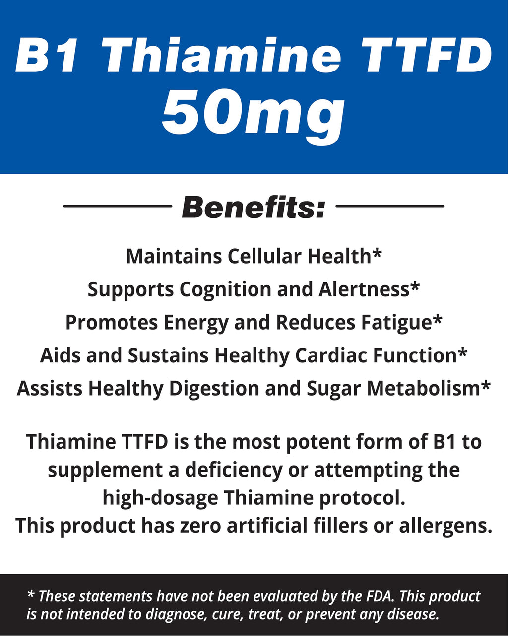 The One Pill Integrative Healing Vitamine B1 Thiamine TTFD, Thiamine Tetrahydrofurfuryl Disulfide, 50mg-250Capsules,Vegan,Non GMO,No Artificial fillers or Stearate additives.