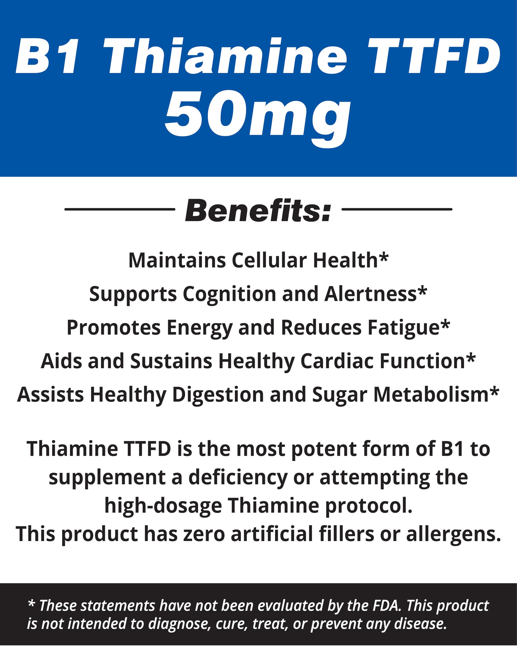 The One Pill Integrative Healing Vitamine B1 Thiamine TTFD, Thiamine Tetrahydrofurfuryl Disulfide, 50mg-250Capsules,Vegan,Non GMO,No Artificial fillers or Stearate additives.