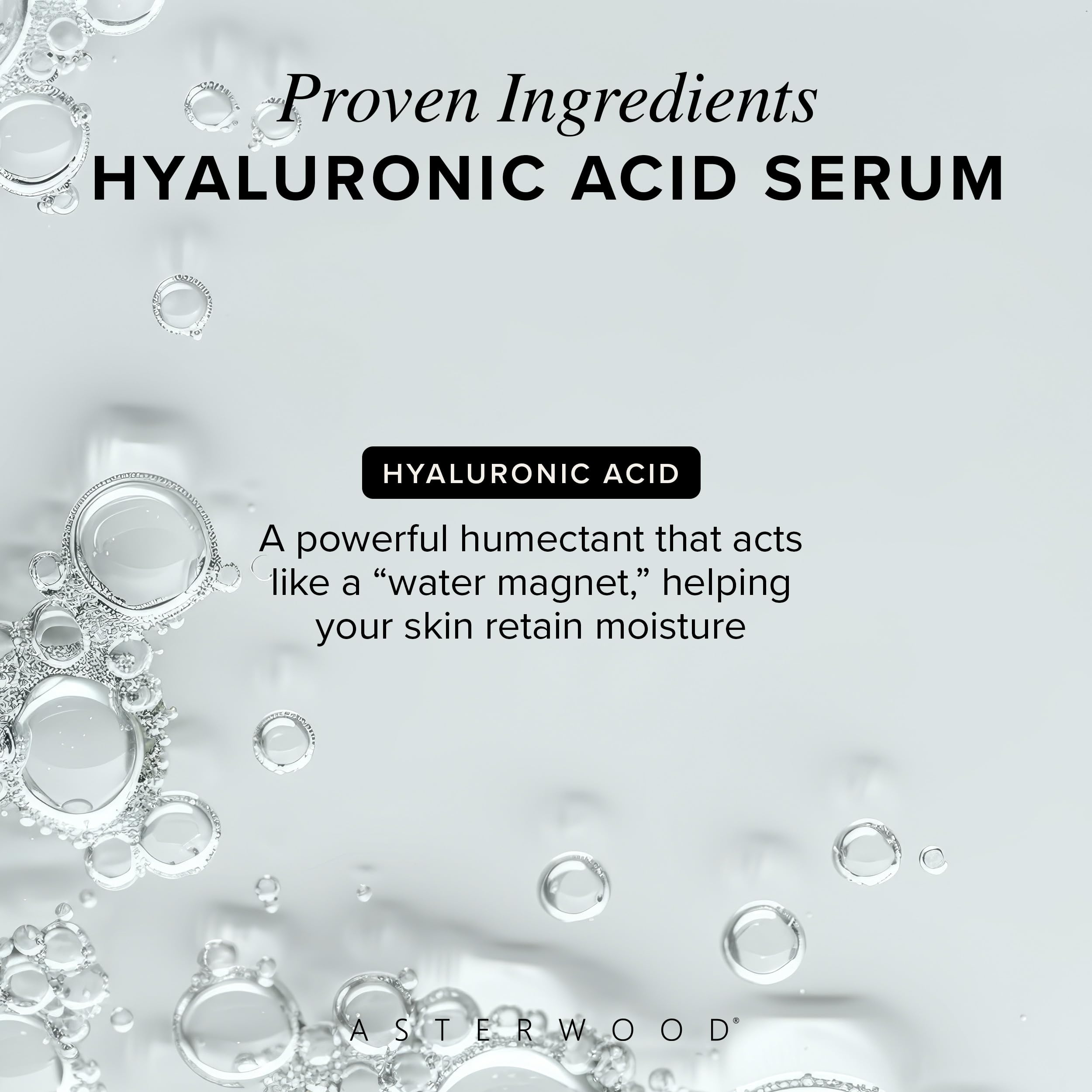 Asterwood Pure Hyaluronic Acid Serum for Face - Plumping, Anti-Aging, Hydrating - Fragrance-Free - 8 Fl Oz