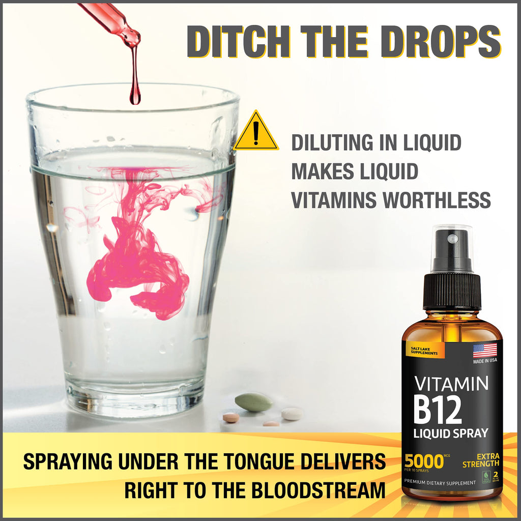(2 Pack) - Liquid B12 Spray 5000 mcg - Vitamin B12 Sublingual - Vegan B12 Vitamin Spray - Methylcobalamin Vitamin B12 Liquid Boosts Energy & Mood - Gluten-Free & Non-GMO (5000 mcg in 10 Sprays)