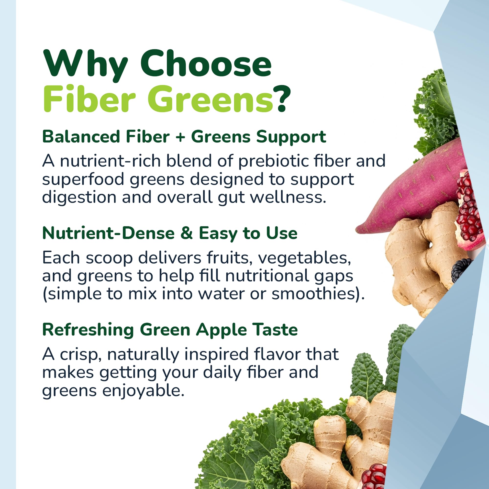 Soluble Fiber Greens Powder with 30 Superfoods, Probiotics & Prebiotic Fiber Supplement for Women & Men - Support Digestion, Regulate Blood Sugar & Promote Daily Energy - Made in USA - 30 Servings