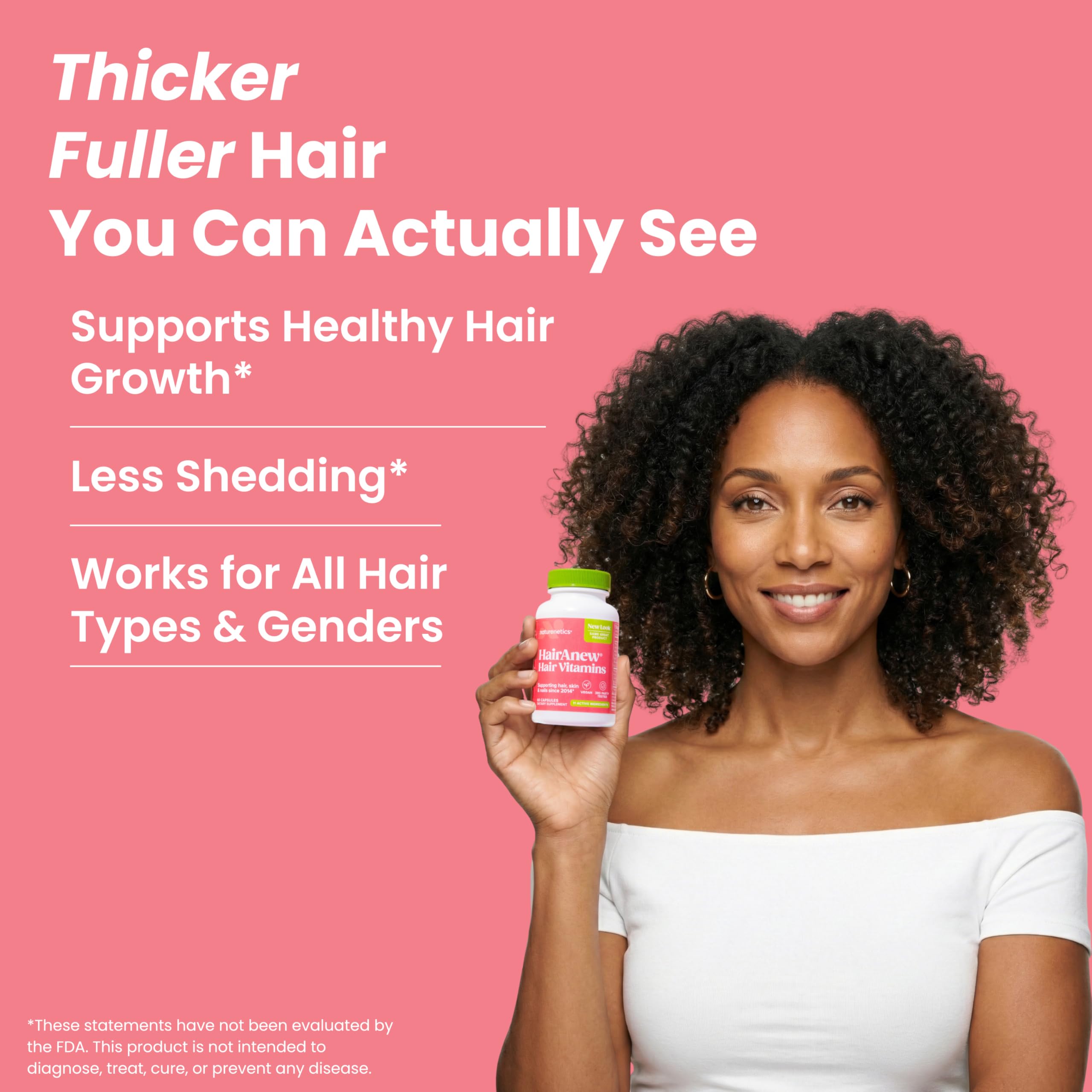 Hair Growth Vitamins for Women & Men for Faster Hair Growth, Vegan, 60 Capsules - 11 Ingredients & 5000mcg Biotin for Thicker Fuller Stronger Locks + Skin & Nail Health - Naturenetics HairAnew