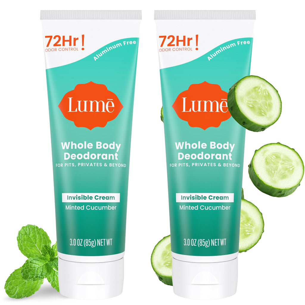 Lume Whole Body Deodorant - Invisible Cream Tube - 72 Hour Odor Control - Aluminum Free, Baking Soda Free, Skin Safe - 3.0 ounce (Pack of 2) (Minted Cucumber)