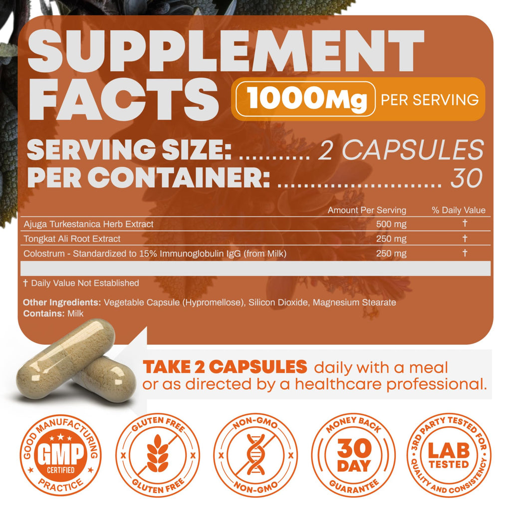Turkesterone Tongkat Ali Supplement (500mg Ajuga Turkestanica + 250mg Tongkat Ali) 60 Capsules-Turkesterone Supplement 1000mg - Muscle Strength & Recovery Support - Made in The USA BY Peak Revival-X