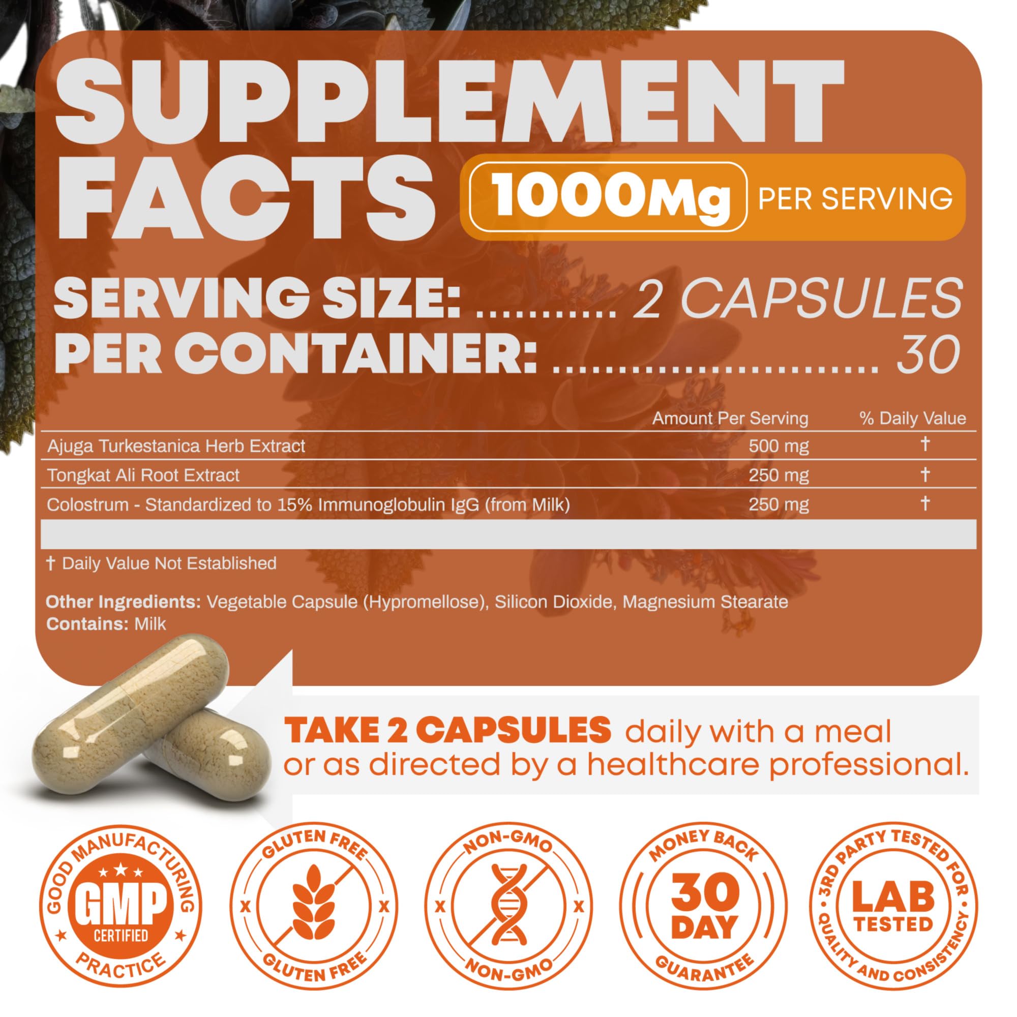 Turkesterone Tongkat Ali Supplement (500mg Ajuga Turkestanica + 250mg Tongkat Ali) 60 Capsules-Turkesterone Supplement 1000mg - Muscle Strength & Recovery Support - Made in The USA BY Peak Revival-X