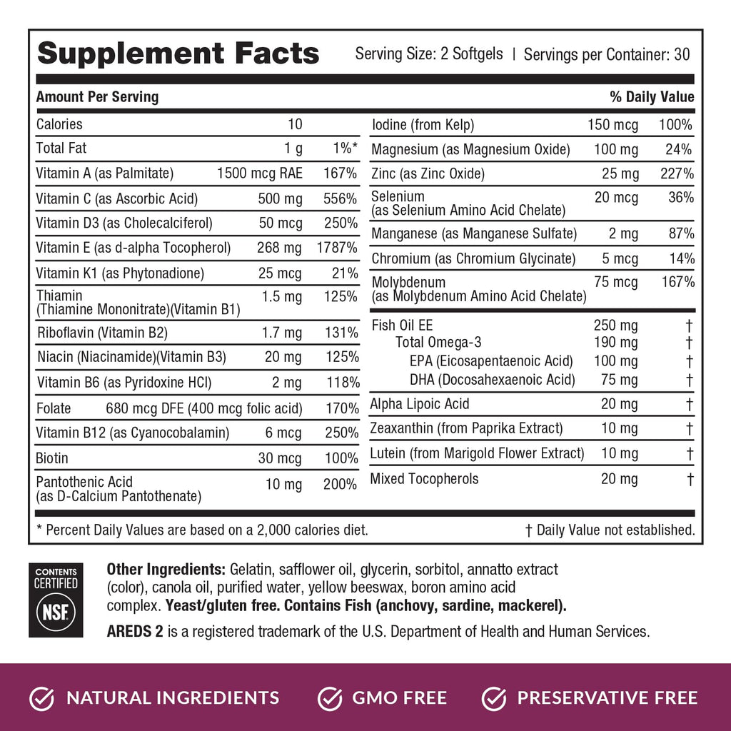 EyePromise Macular Health Eye Vitamins with Multivitamin, 60 Softgels