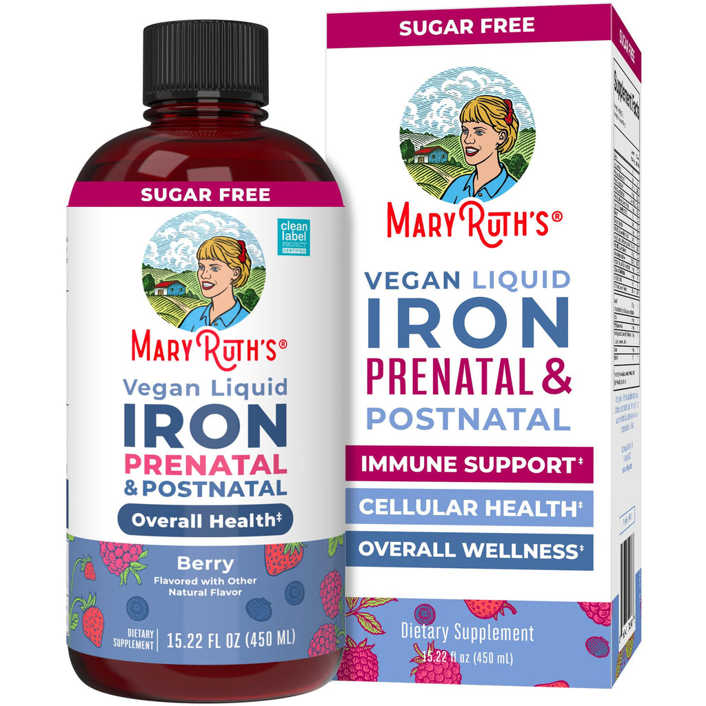 MaryRuth’s Prenatal Postnatal Iron Liquid | Iron Supplement for Prenatal & Postnatal | Bioavailable Ferrochel | Red Blood Cell Production | Sugar Free | Vegan | Non-GMO | Gluten Free | 15.22 Fl Oz