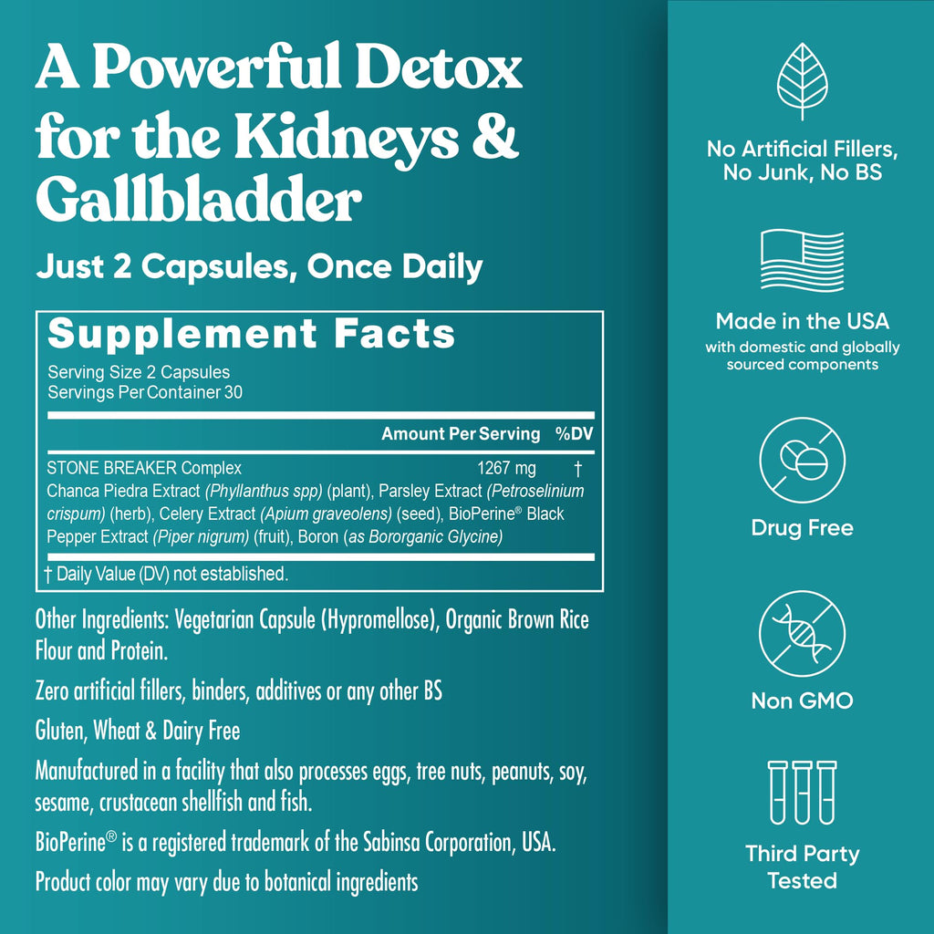 Chanca Piedra Stone Breaker - The Original Stone Breaking Formula with Celery Seed & Parsley - Supports Kidney, Gallbladder & Urinary Tract Cleansing to Help Flush Impurities - 60 Vegetarian Capsules
