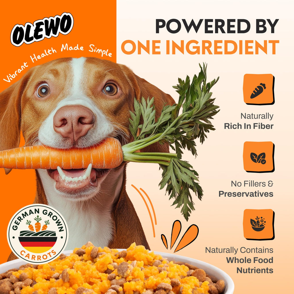 Olewo Original Carrots for Dogs – Fiber for Perfect Poop, Dehydrated Dog Food Toppers for Picky Eaters, Natural Skin & Coat Support, Multivitamin, Probiotics for Digestive & Gut Health, 2.2 lbs