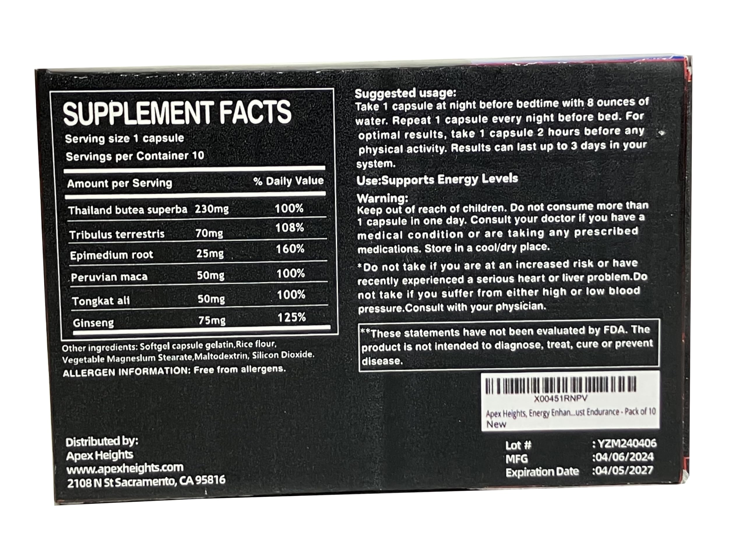 Apex Heights Butea Superba Extract Supplement | Wild-Harvested Thai Herb for Men's Wellness & Daily Energy Support | Traditional Botanical for Vitality Support | Lab-Tested |10 Capsules