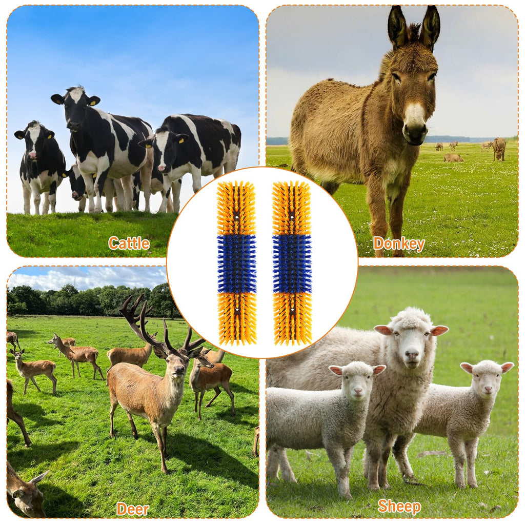 Livestock Scratch Brush With 16 Screws，Animal Back Scratching Brush for Cow,Cattle,Sheep, Horses,Pigs，Massage Grooming Tool(Yellow, 4pcs)