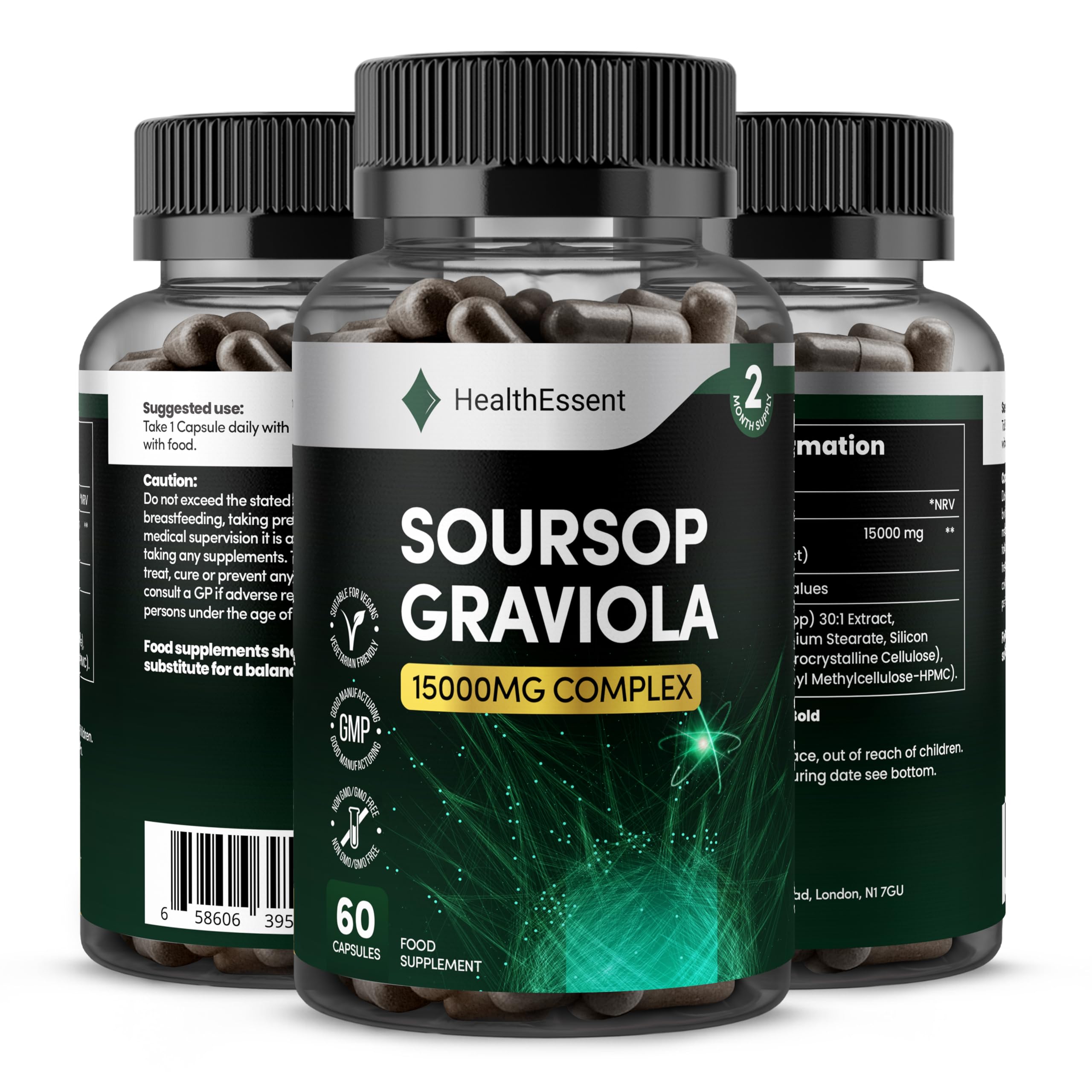 HealthEssent Soursop Graviola Fruit Extract 15000mg 60 Vegan Capsules