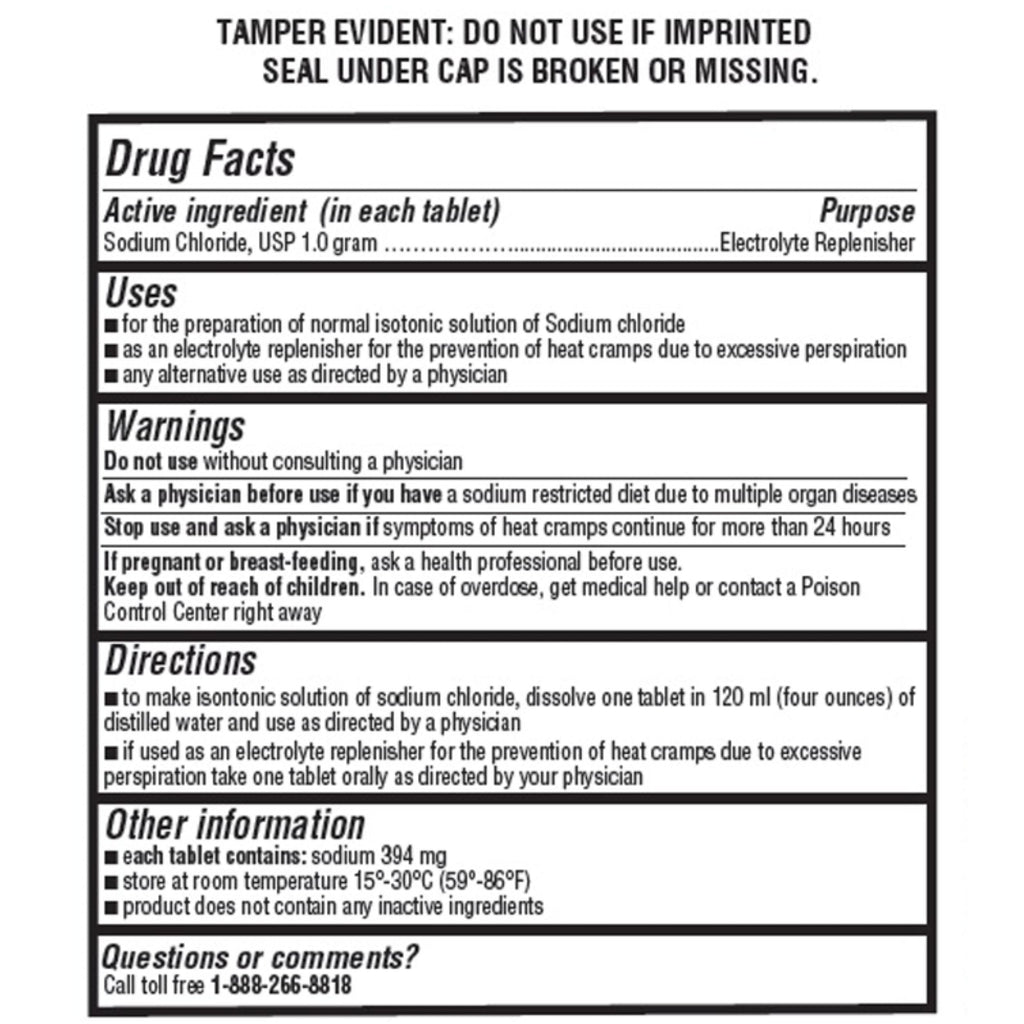 Sodium Chloride Tablets 1gm | Electrolyte Salt Pills for POTS Syndrome and Dysautonomia Support | Rapid Rehydration, Natural Ingredients | (15.4gr.) | 1000 Count | Made in The USA