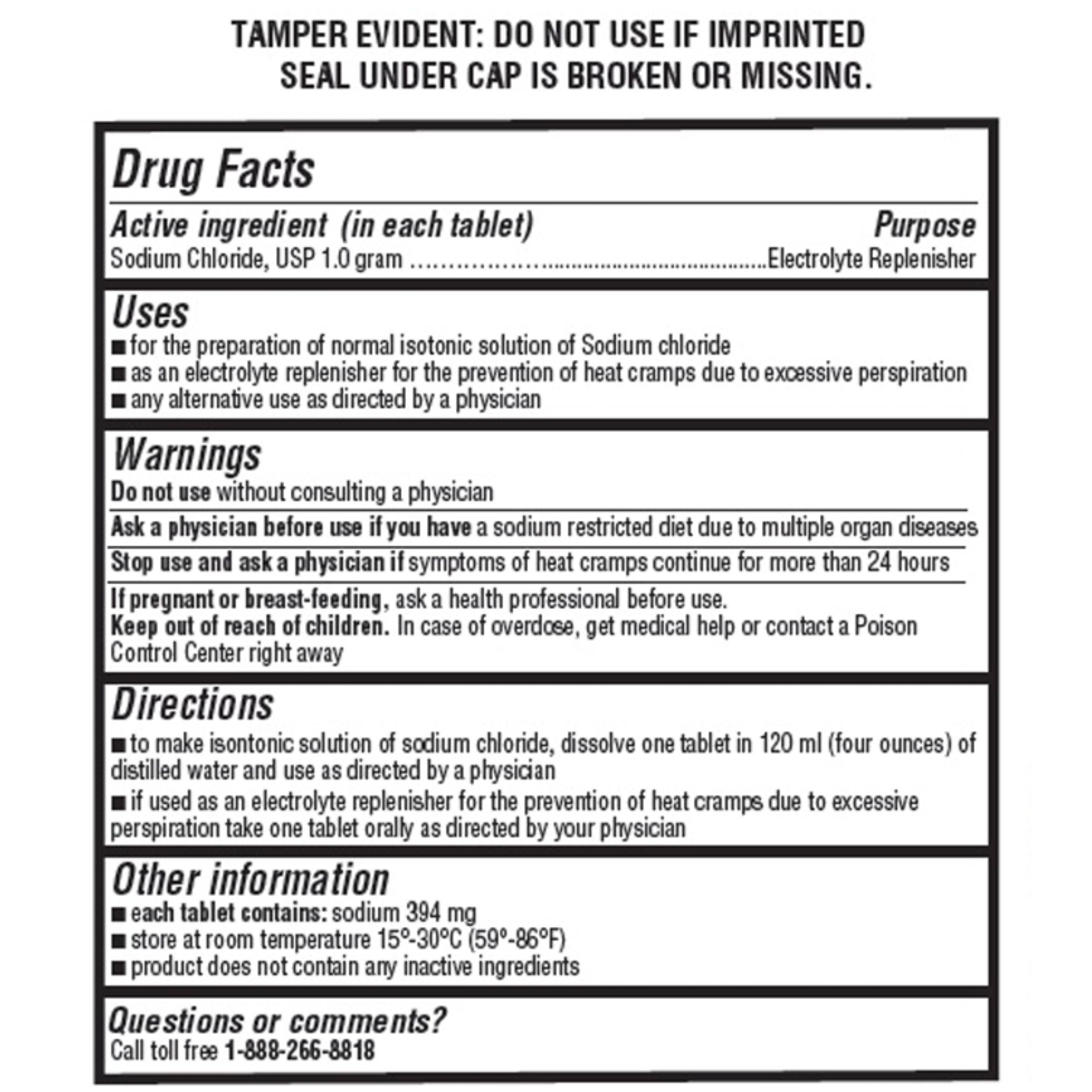Sodium Chloride Tablets 1gm | Electrolyte Salt Pills for POTS Syndrome and Dysautonomia Support | Rapid Rehydration, Natural Ingredients | (15.4gr.) | 1000 Count | Made in The USA