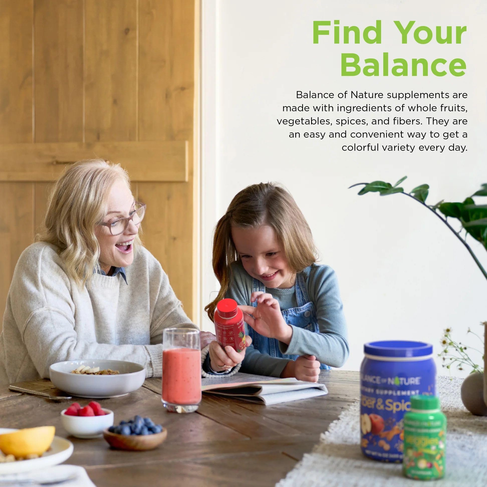 Balance of Nature Fruits & Veggies Supplements - Whole Fruit and Vegetable Ingredients for Women, Men, and Kids - 90 Fruits Capsules, 90 Veggies Capsules - 1 Set