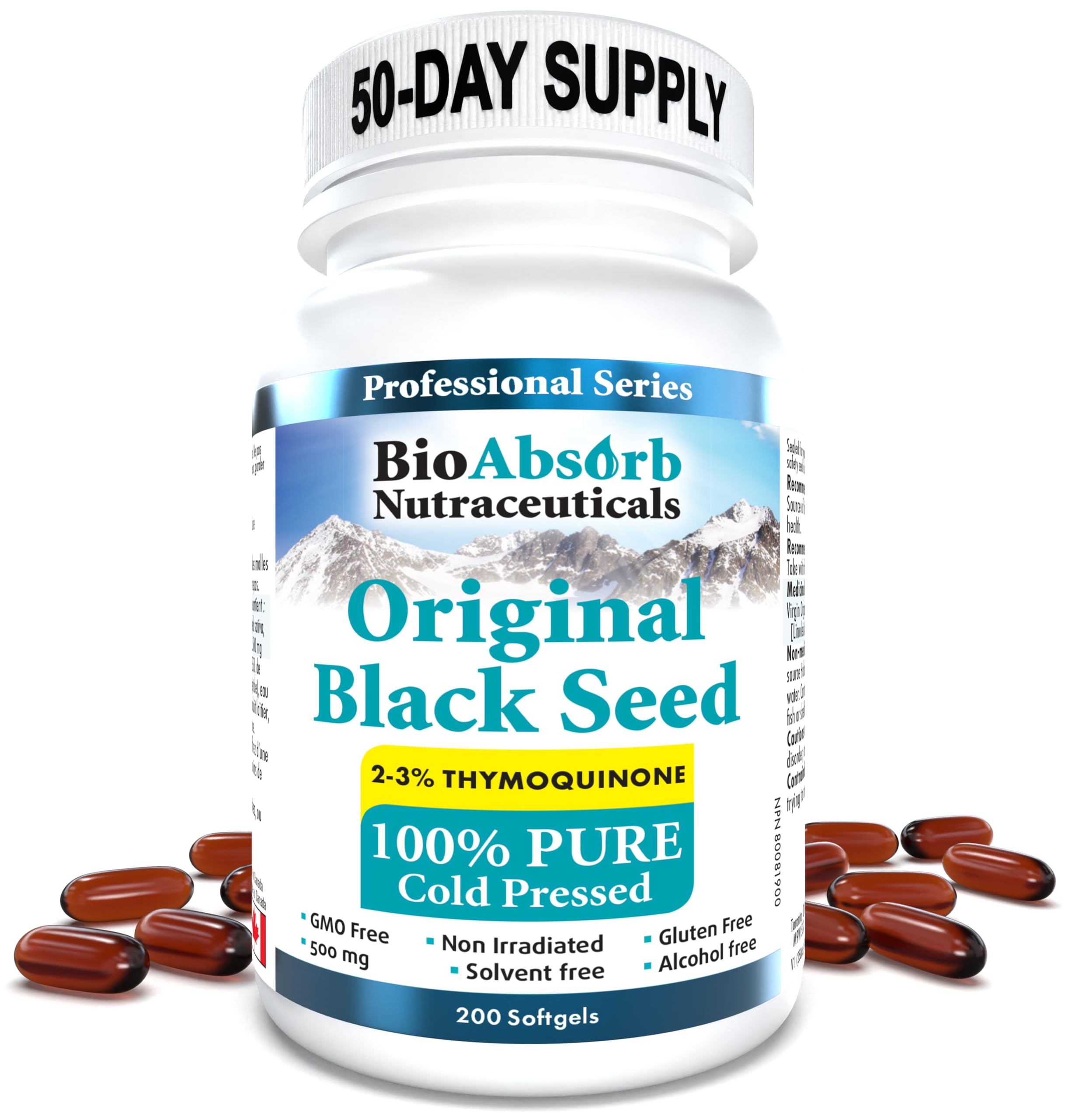 Bio Absorb Black Seed Oil Capsules, 1000mg per Serving, Cold Pressed