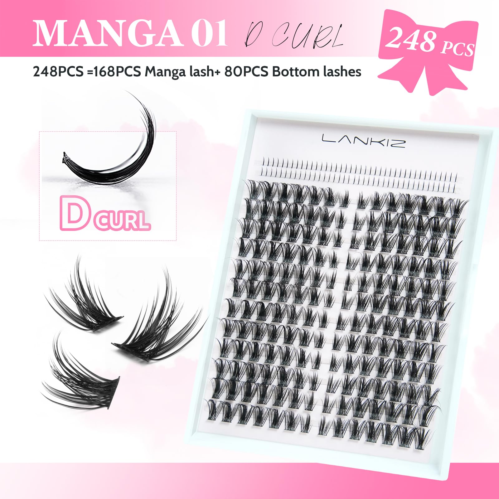 LANKIZ Manga Lashes Natural Look Lash Clusters Anime Lashes False Eyelashes Individual Lashes Extensions Korean Makeup Asian Fake Eyelashes Mink Wispy Fluffy Cluster Lashes