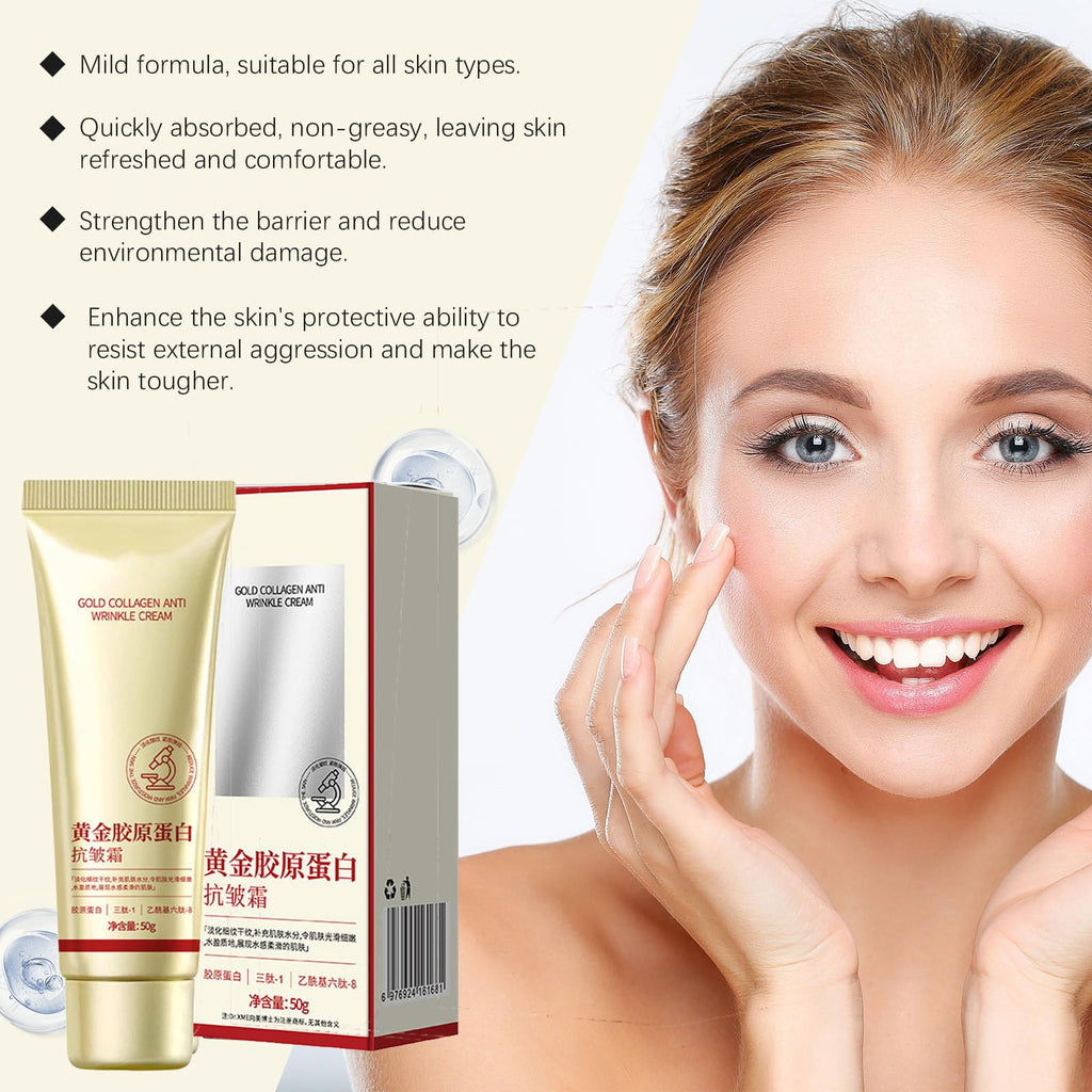 2pcs Golden Collagen Anti-Wrinkle Cream, Gold Collagen Firming Cream, Long-Lasting Deep Face Moisturiser,Day & Night Anti Aging Face Cream, Skin Tightening Cream for Face, 50g*2